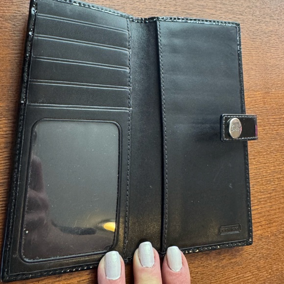 Coach Signature Black Canvas Slim Wallet W/ Patent Leather Trim - Picture 6 of 15